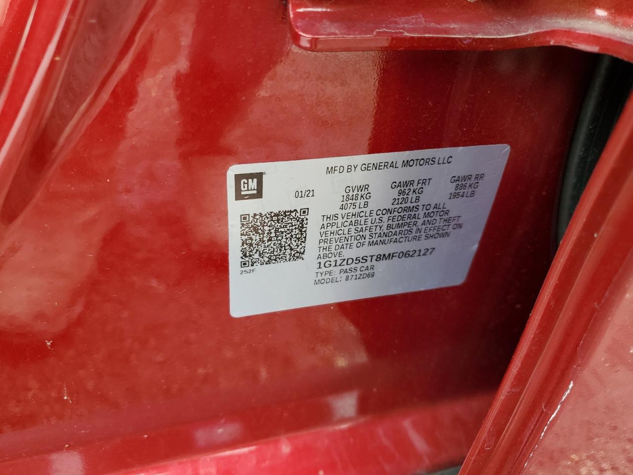 2021 Chevrolet Malibu Lt VIN: 1G1ZD5ST8MF062127 Lot: 81832795