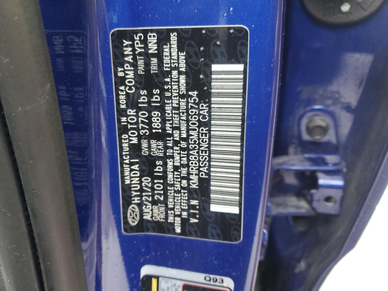 2021 Hyundai Venue Se VIN: KMHRB8A35MU069754 Lot: 81769885