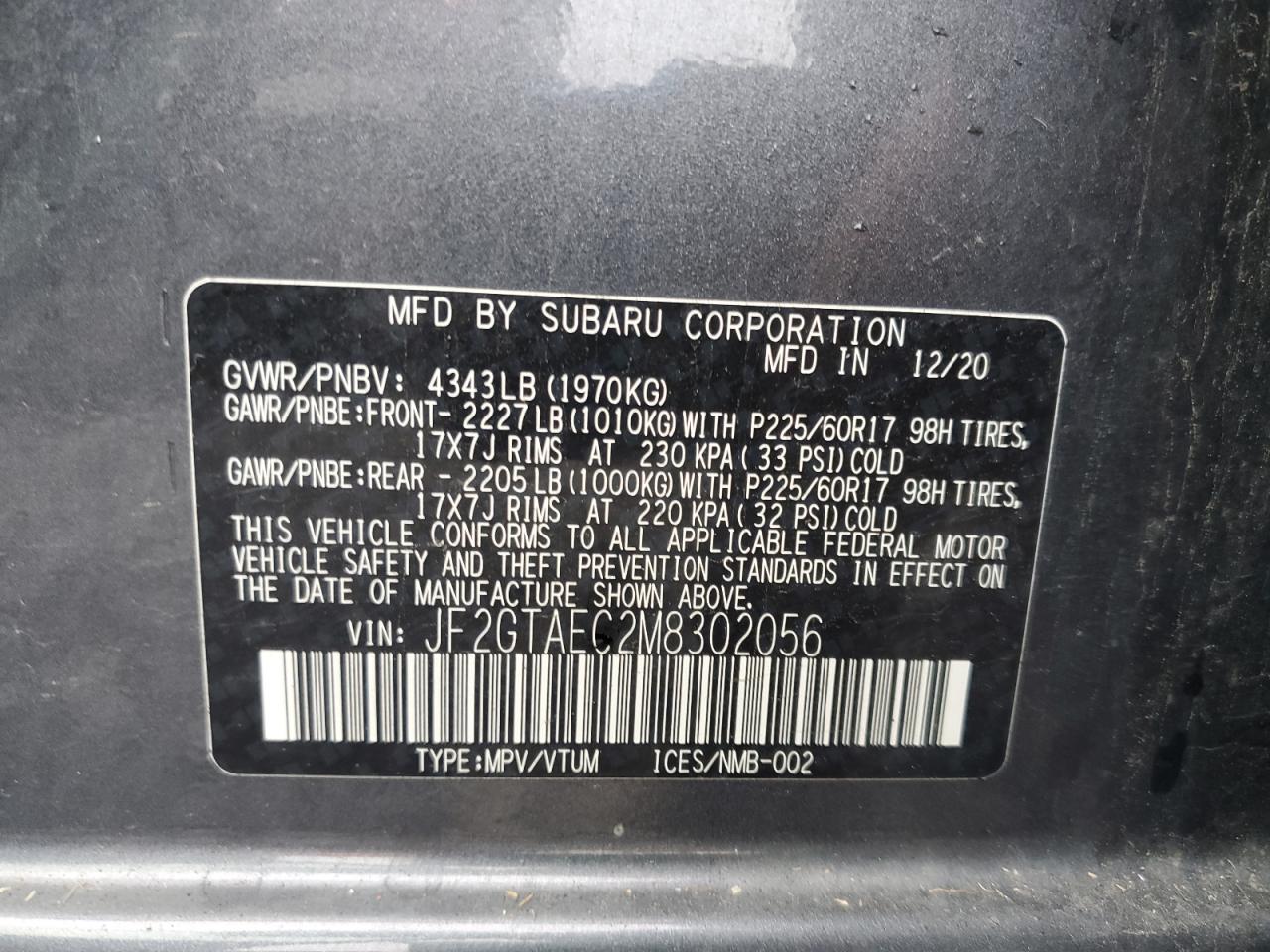 2021 Subaru Crosstrek Premium VIN: JF2GTAEC2M8302056 Lot: 81499305