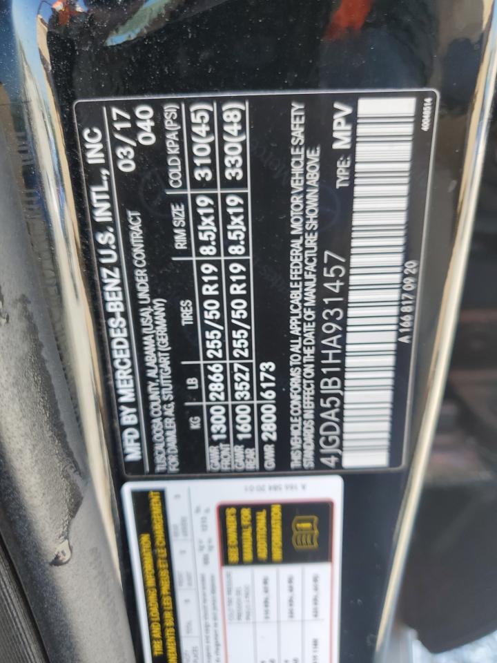 2017 Mercedes-Benz Gle 350 VIN: 4JGDA5JB1HA931457 Lot: 80800415