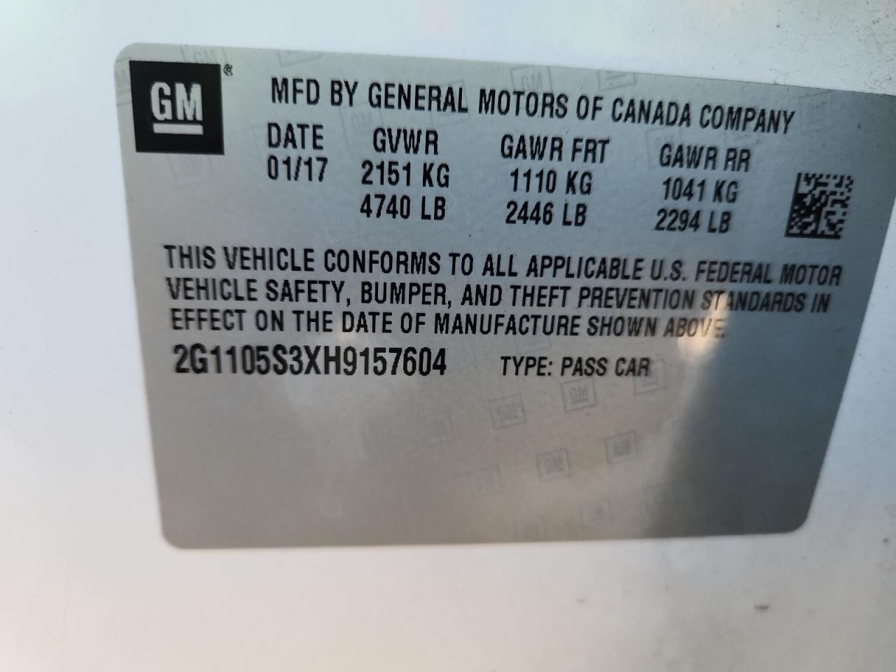 2017 Chevrolet Impala Lt VIN: 2G1105S3XH9157604 Lot: 71646215