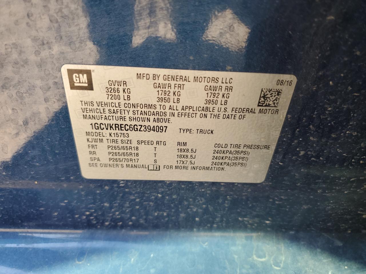 2016 Chevrolet Silverado K1500 Lt VIN: 1GCVKREC6GZ394097 Lot: 71751585