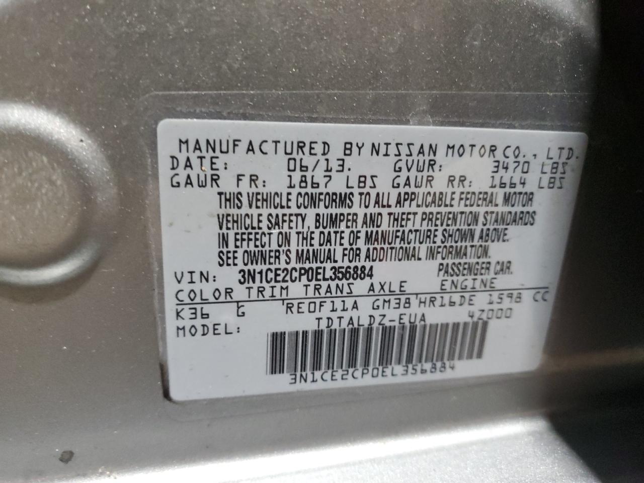 2014 Nissan Versa Note S VIN: 3N1CE2CP0EL356884 Lot: 83860605