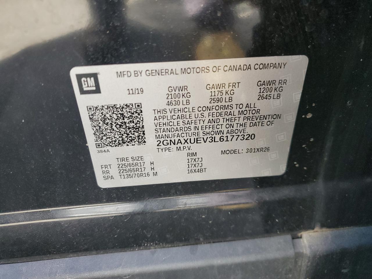 2020 Chevrolet Equinox Lt VIN: 2GNAXUEV3L6177320 Lot: 80825345
