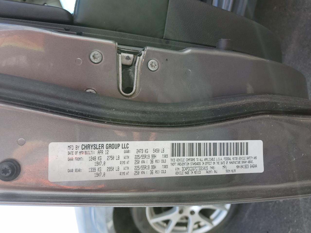 2012 Dodge Journey Crew VIN: 3C4PDCDG7CT331015 Lot: 84255815