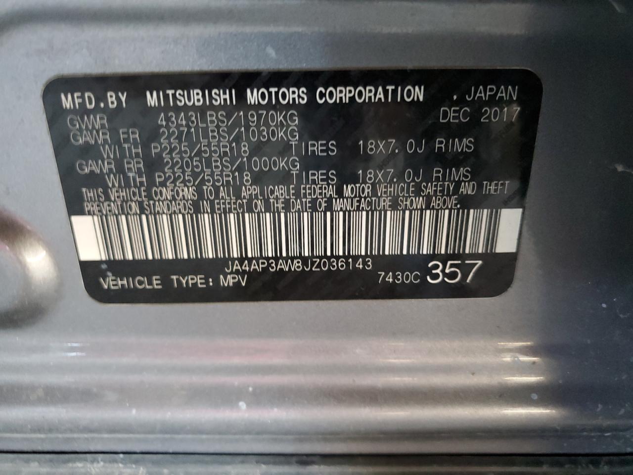 2018 Mitsubishi Outlander Sport Es VIN: JA4AP3AW8JZ036143 Lot: 84583595