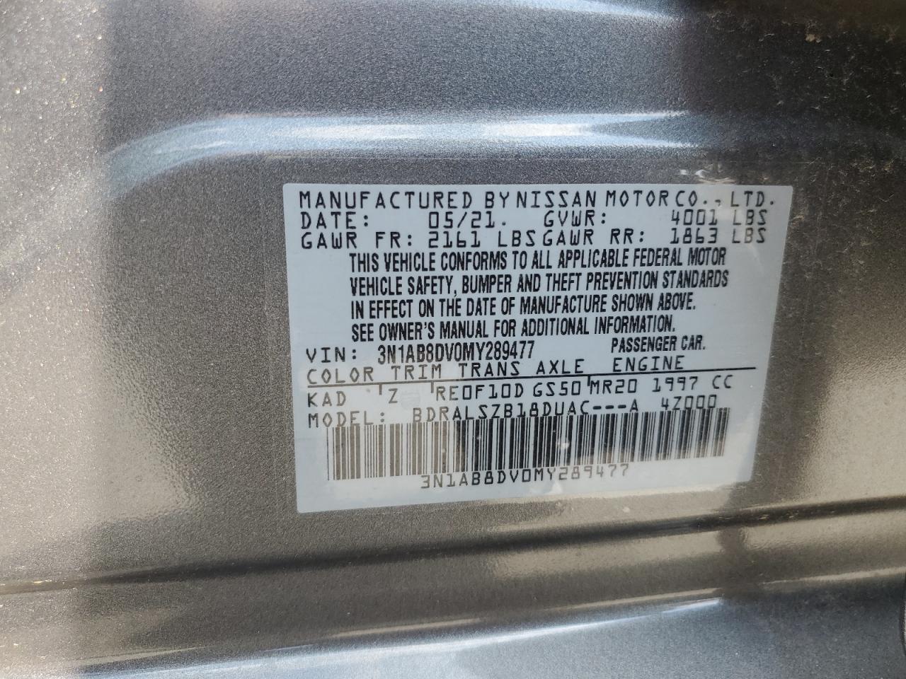 2021 Nissan Sentra Sr VIN: 3N1AB8DV0MY289477 Lot: 80633405