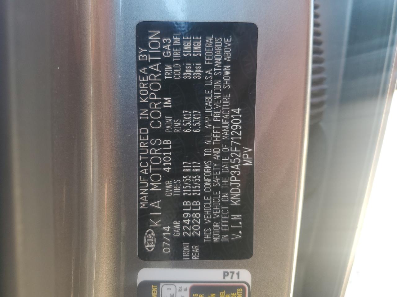 2015 Kia Soul + VIN: KNDJP3A52F7129014 Lot: 80834385