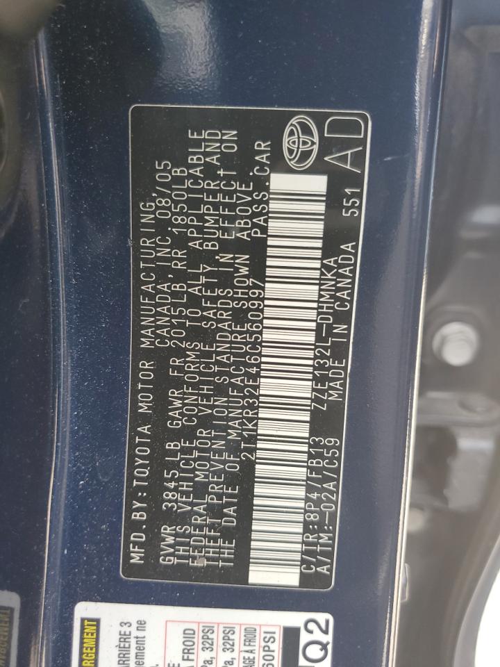 2006 Toyota Corolla Matrix Xr VIN: 2T1KR32E46C560997 Lot: 81030785