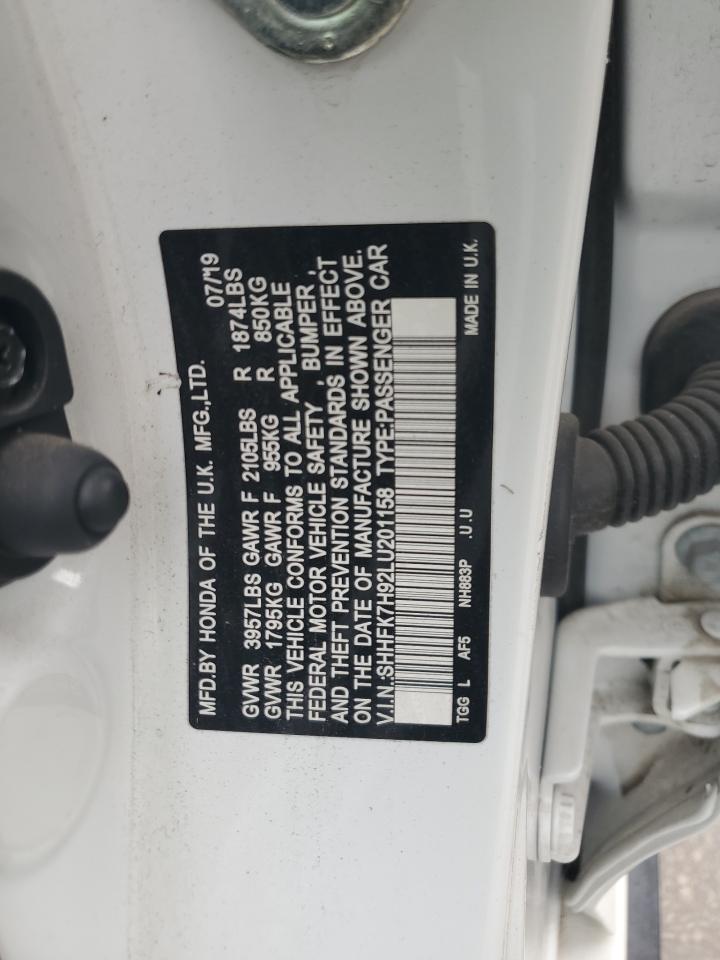 2020 Honda Civic Sport Touring VIN: SHHFK7H92LU201158 Lot: 80535745