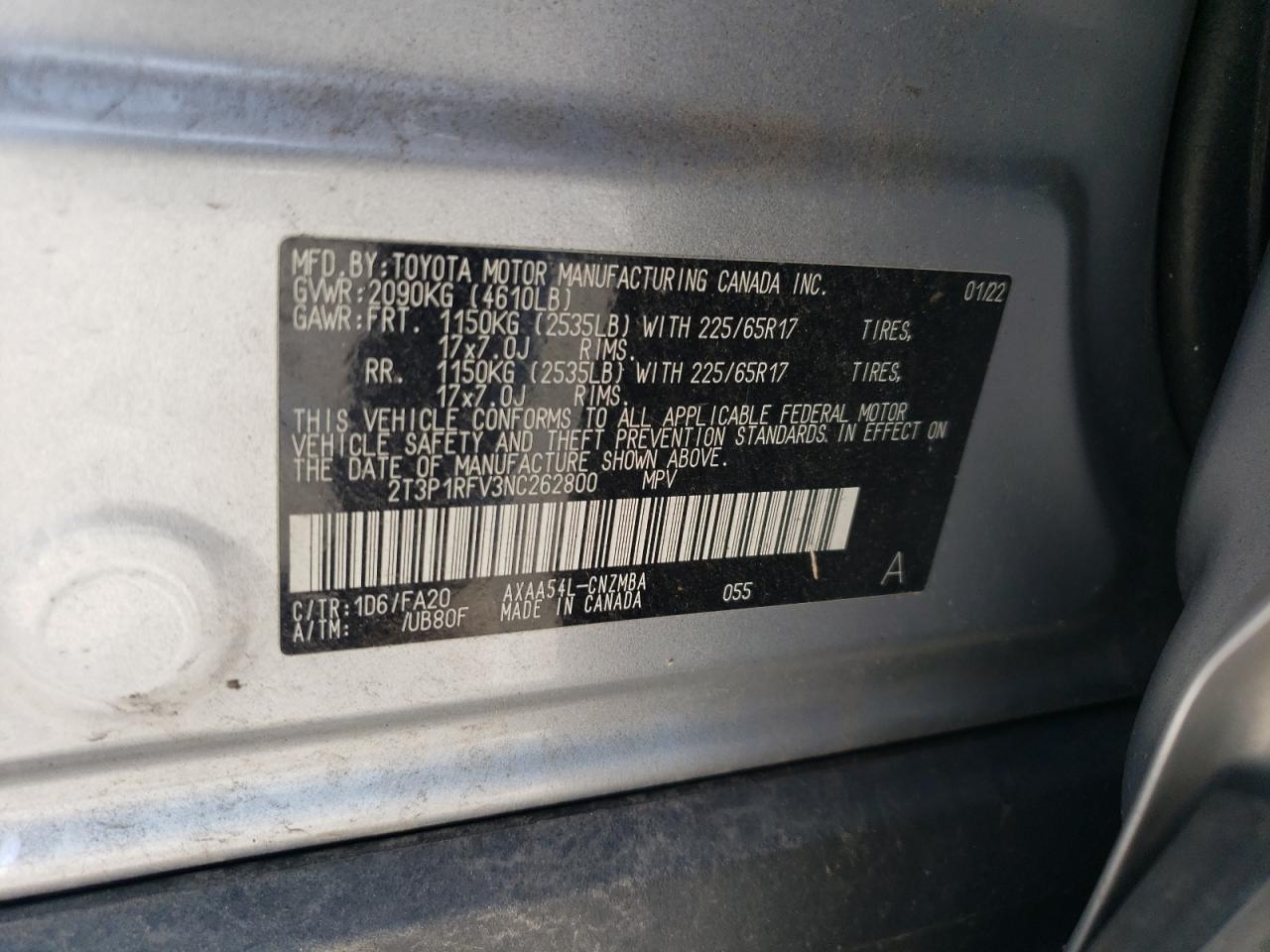 2022 Toyota Rav4 Xle VIN: 2T3P1RFV3NC262800 Lot: 80637185