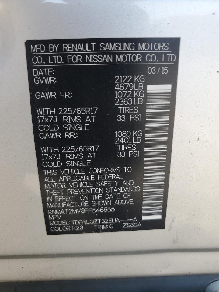 2015 Nissan Rogue S VIN: KNMAT2MV8FP546655 Lot: 71881565