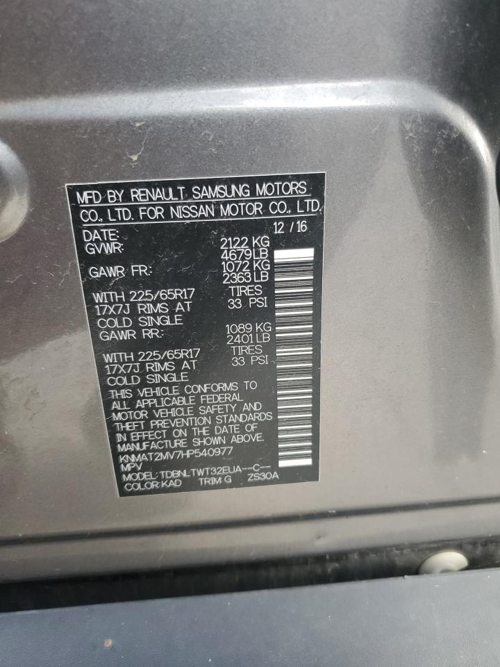 2017 Nissan Rogue S VIN: KNMAT2MV7HP540977 Lot: 83757125