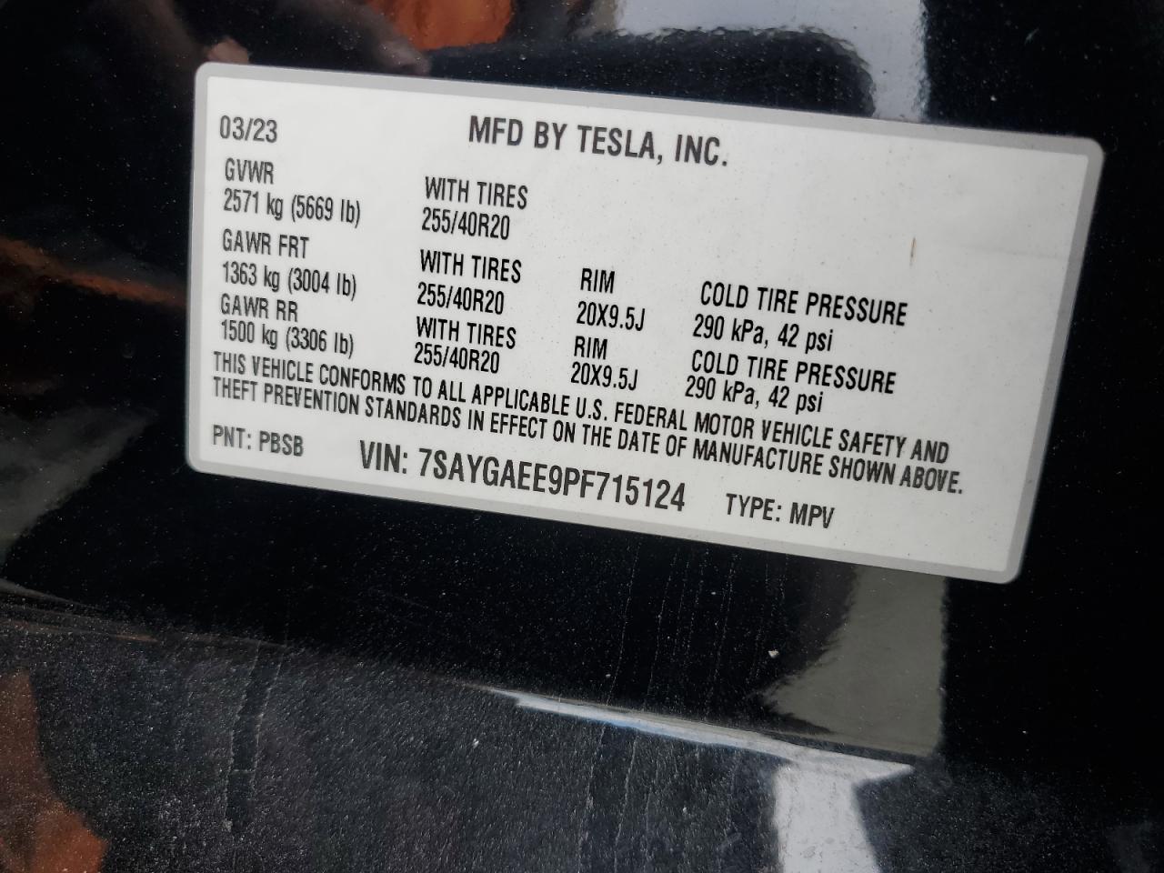2023 Tesla Model Y VIN: 7SAYGAEE9PF715124 Lot: 84266665