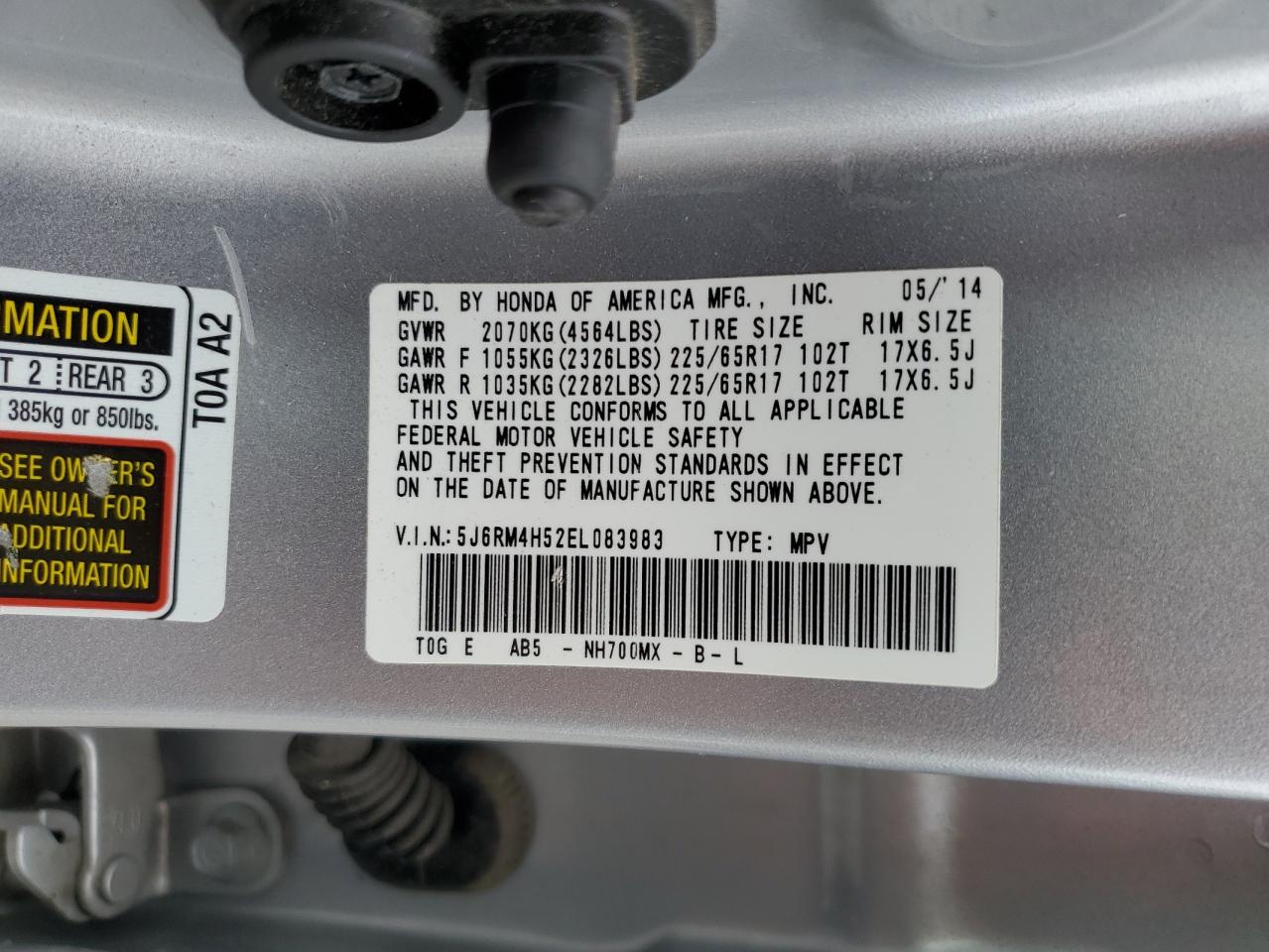 2014 Honda Cr-V Ex VIN: 5J6RM4H52EL083983 Lot: 80862915