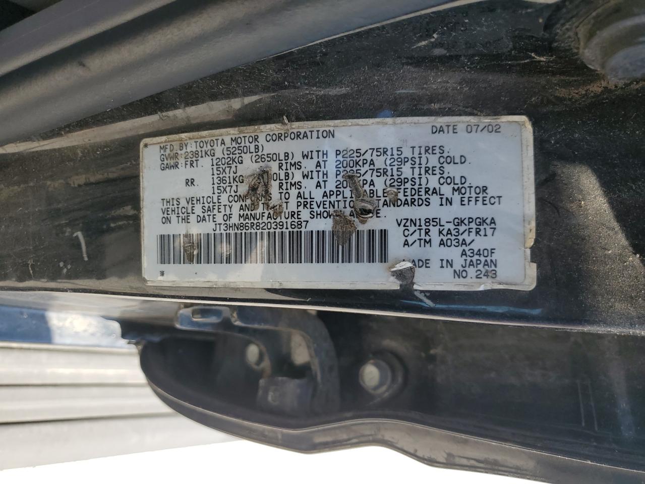 2001 Toyota 4Runner Sr5 VIN: JT3HN86R820391687 Lot: 70426475