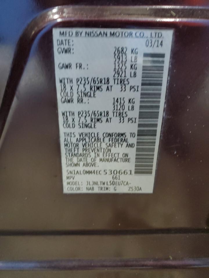 2014 Infiniti Qx60 VIN: 5N1AL0MM4EC530661 Lot: 80872355