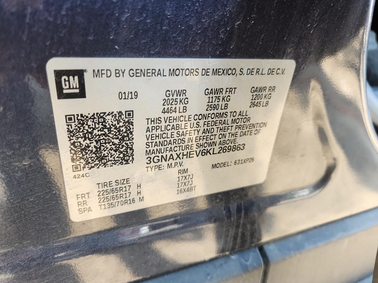 2019 Chevrolet Equinox Ls VIN: 3GNAXHEV6KL269863 Lot: 71421885