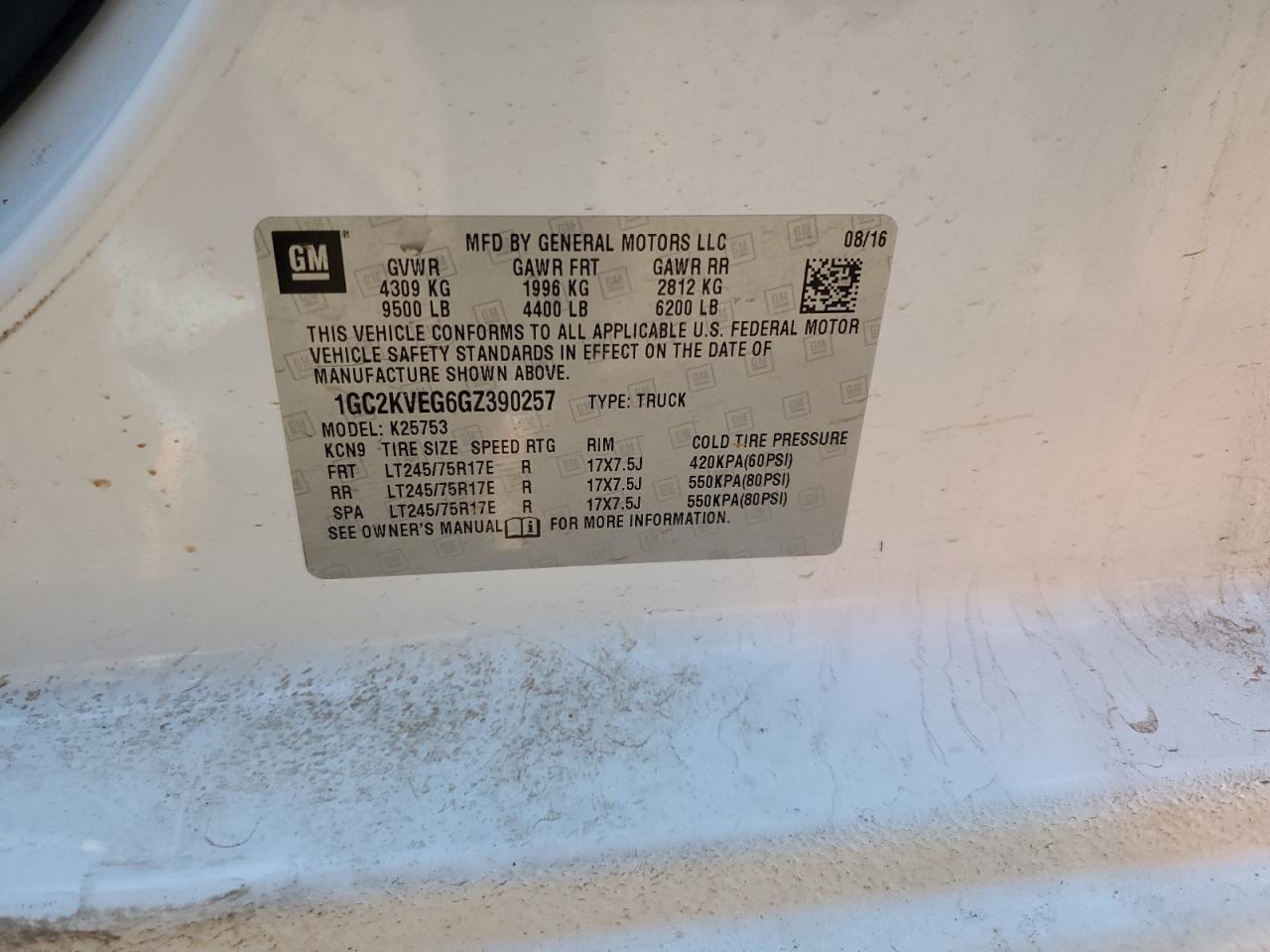 2016 Chevrolet Silverado K2500 Heavy Duty Lt VIN: 1GC2KVEG6GZ390257 Lot: 80484535