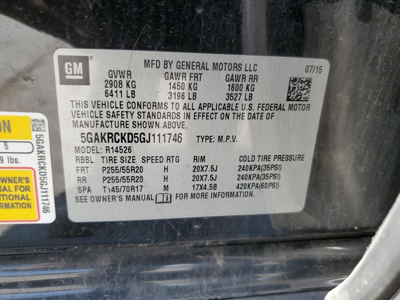 2016 Buick Enclave VIN: 5GAKRCKD5GJ111746 Lot: 71284035