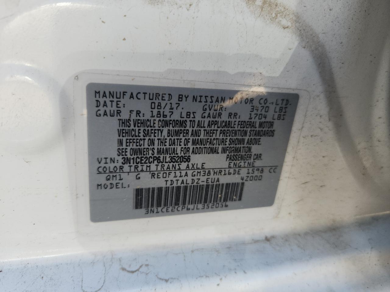 2018 Nissan Versa Note S VIN: 3N1CE2CP6JL352056 Lot: 80223845