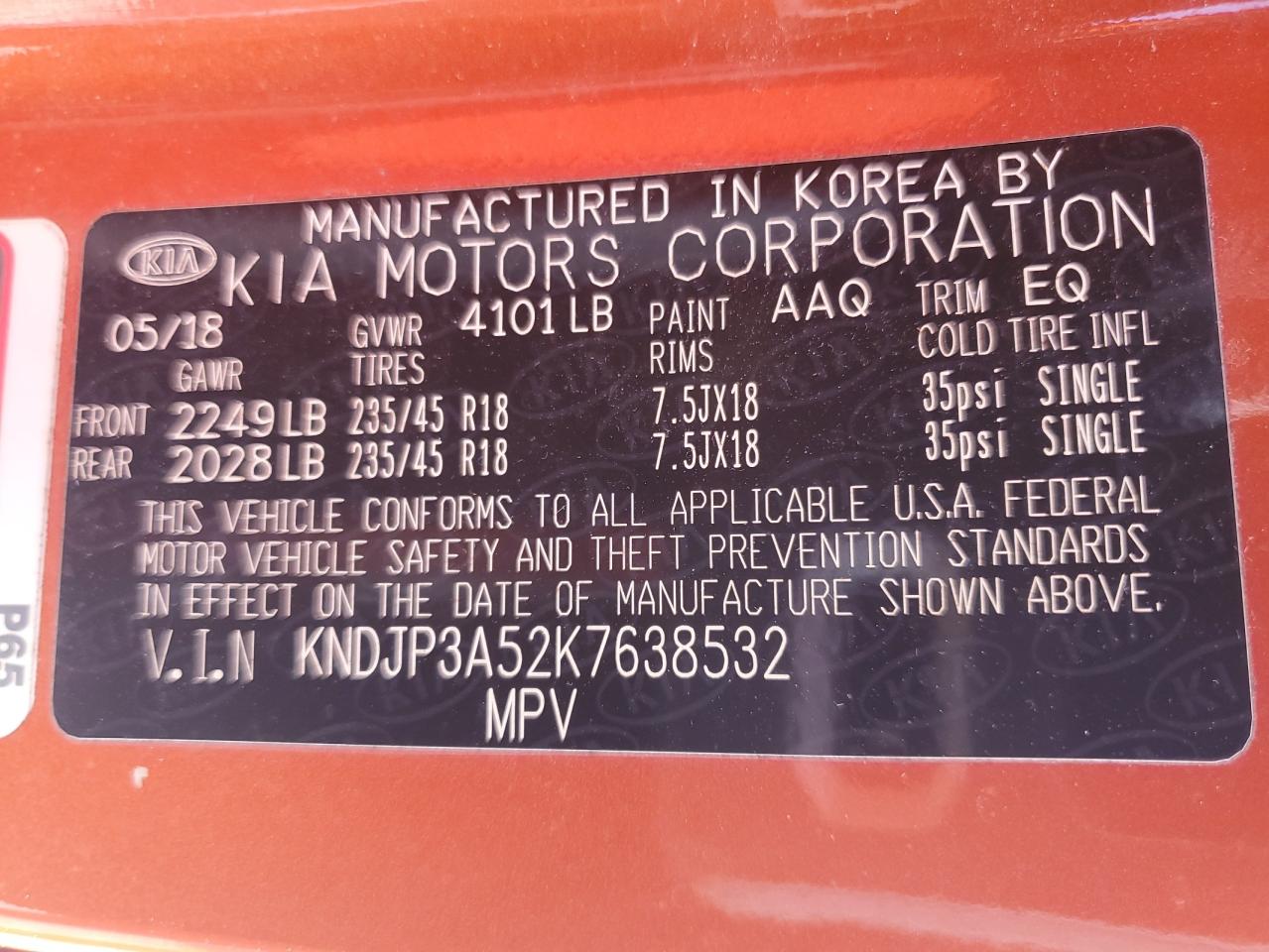 2019 Kia Soul + VIN: KNDJP3A52K7638532 Lot: 83856375