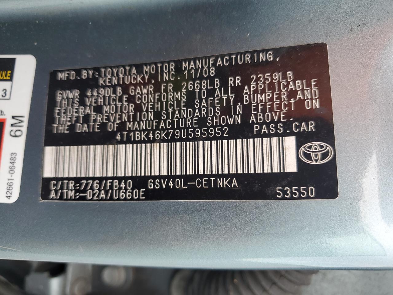 2009 Toyota Camry Se VIN: 4T1BK46K79U595952 Lot: 81102765