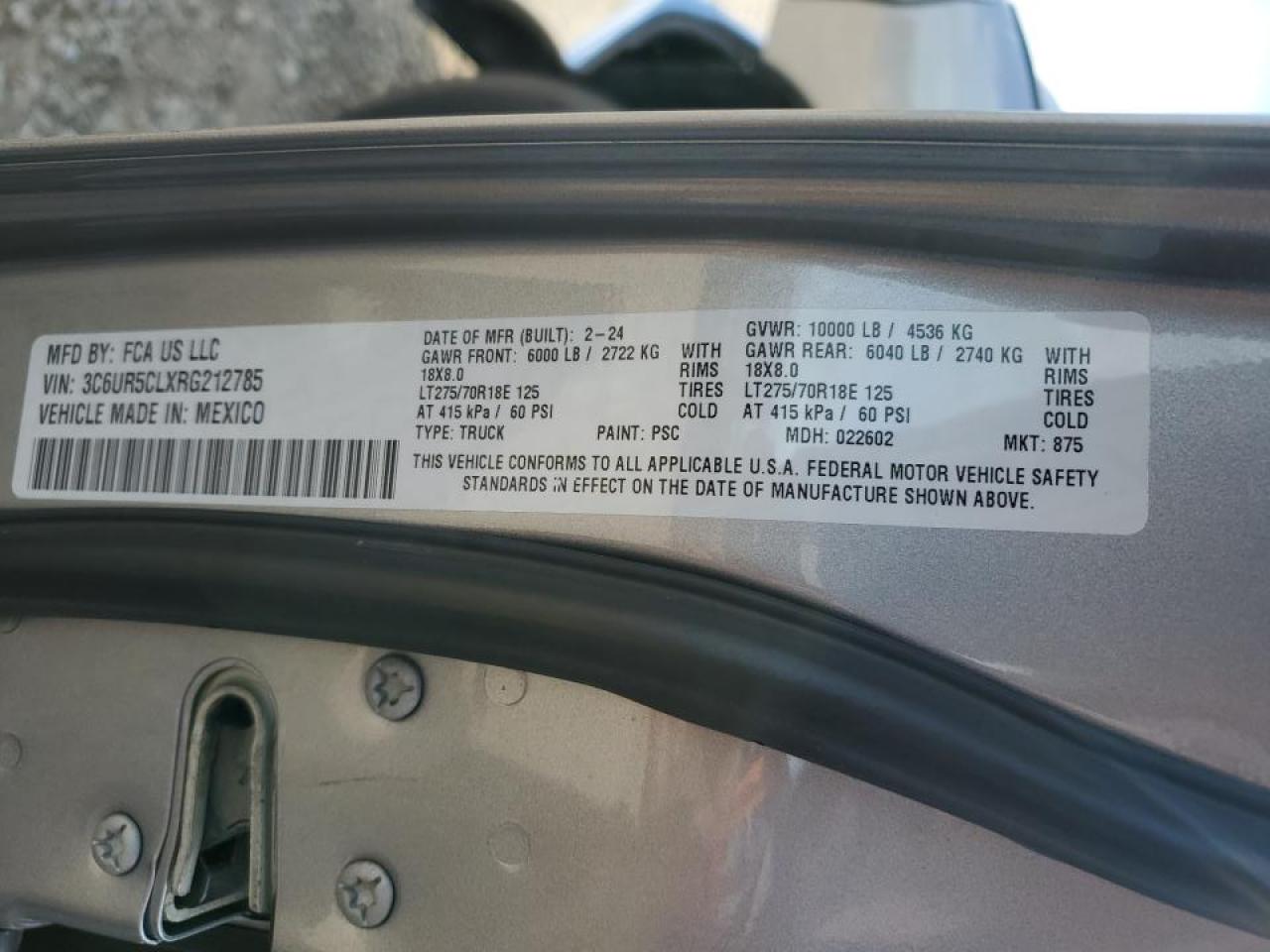 2024 Ram 2500 Tradesman VIN: 3C6UR5CLXRG212785 Lot: 68501045