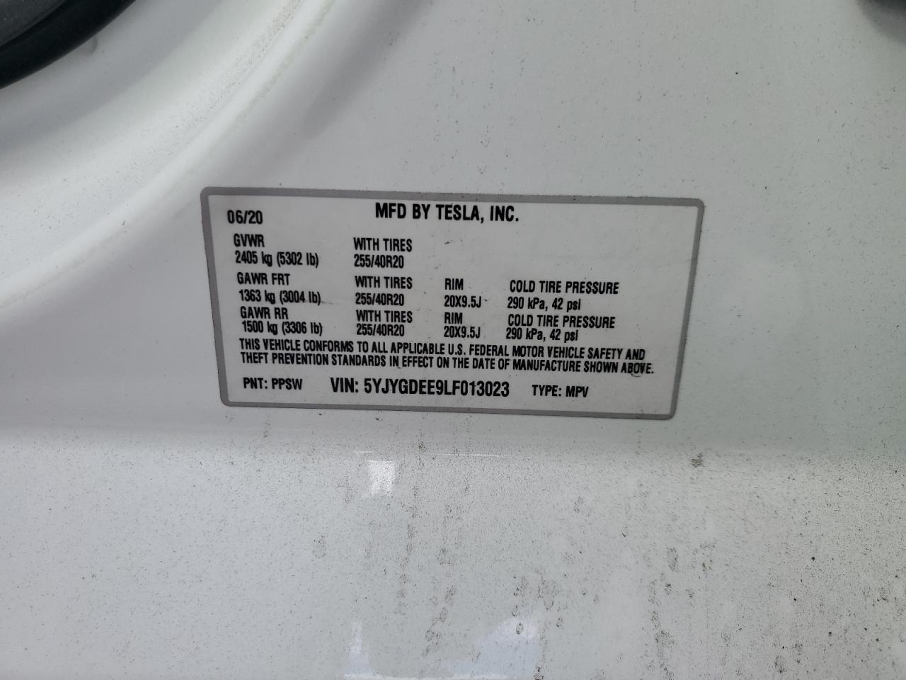 2020 Tesla Model Y VIN: 5YJYGDEE9LF013023 Lot: 83798925