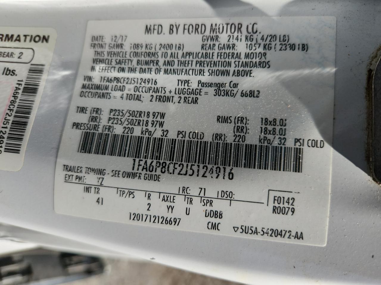 2018 Ford Mustang Gt VIN: 1FA6P8CF2J5124916 Lot: 71857715