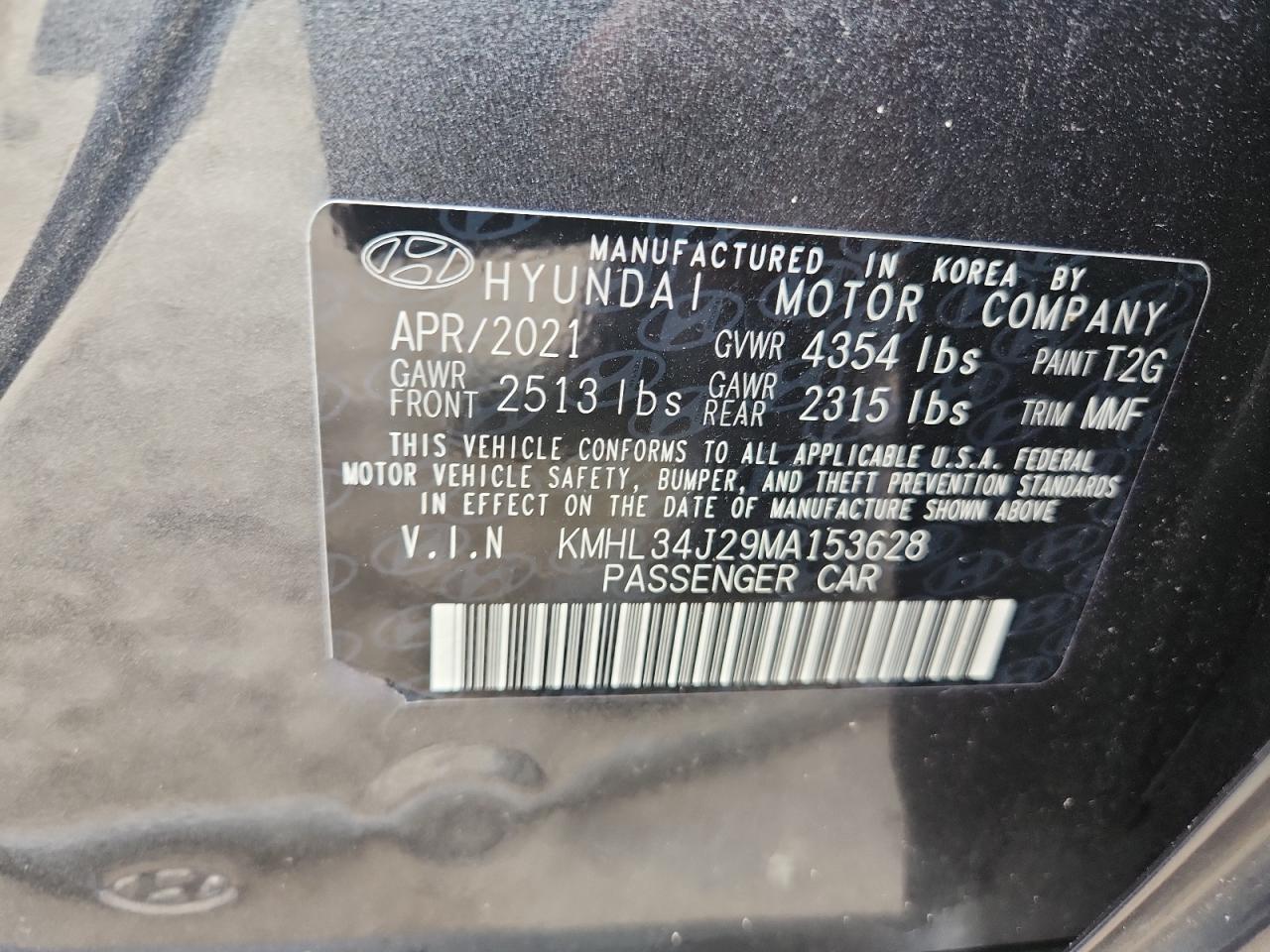 2021 Hyundai Sonata Limited VIN: KMHL34J29MA153628 Lot: 84011925