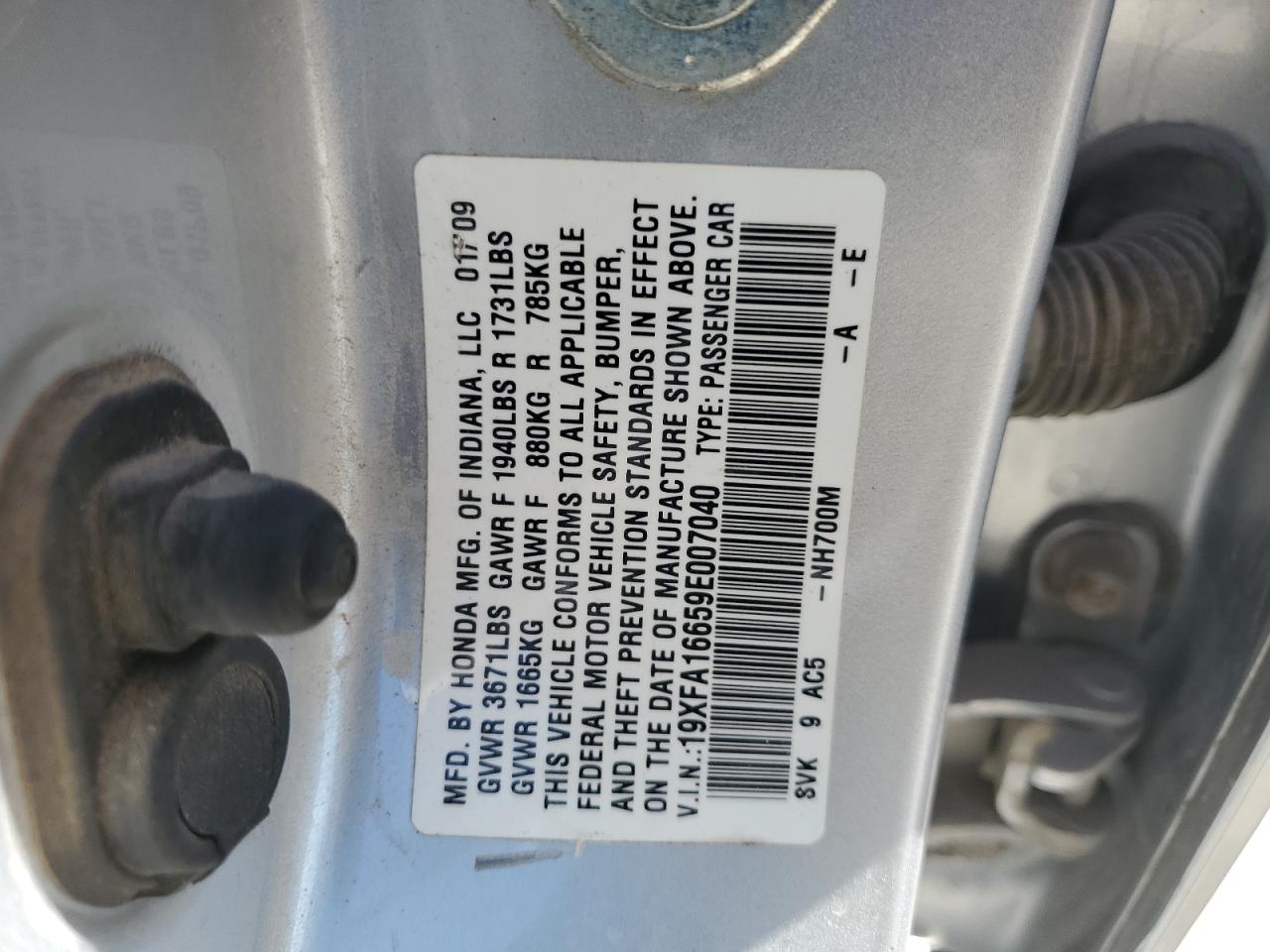 2009 Honda Civic Lx-S VIN: 19XFA16659E007040 Lot: 84179285