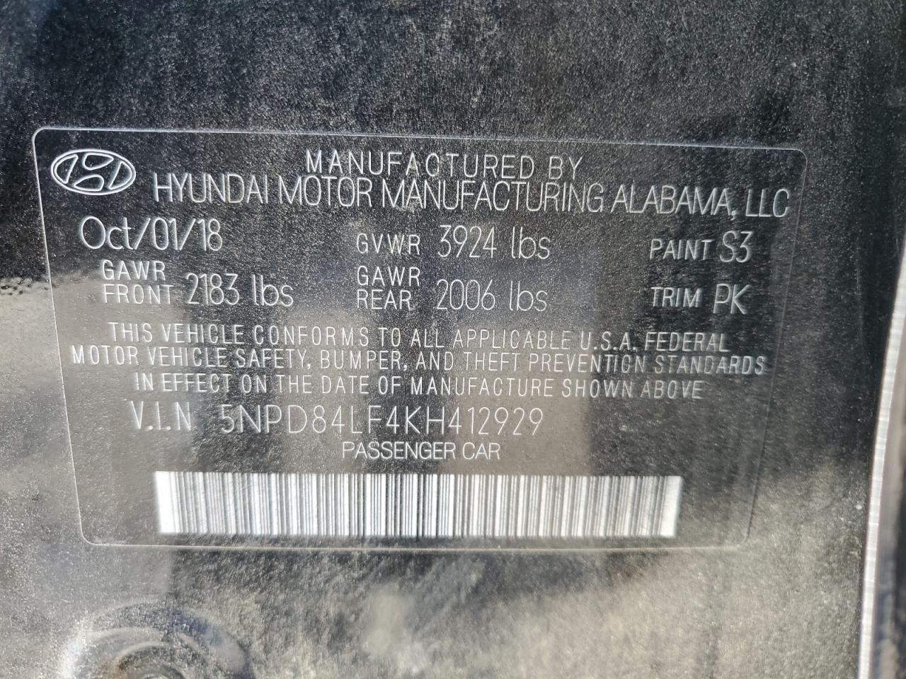 2019 Hyundai Elantra Sel VIN: 5NPD84LF4KH412929 Lot: 80836795