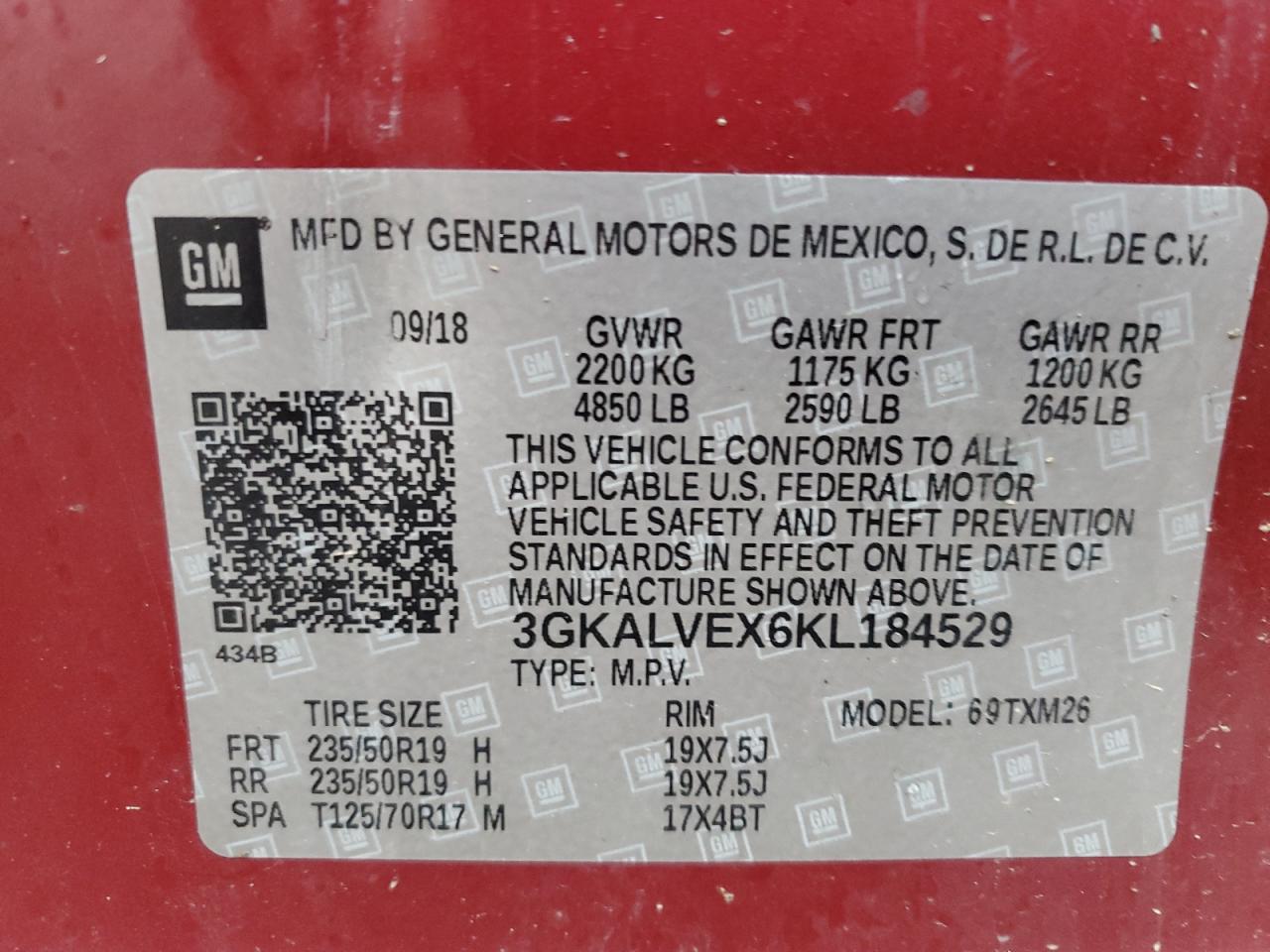 2019 GMC Terrain Slt VIN: 3GKALVEX6KL184529 Lot: 81820925