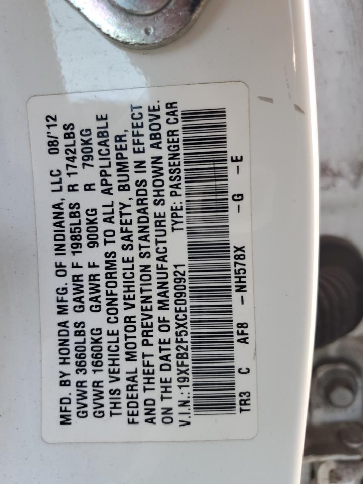 2012 Honda Civic Lx VIN: 19XFB2F5XCE090921 Lot: 83886065
