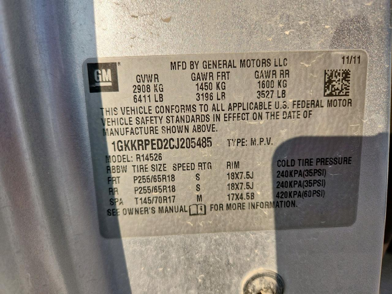 2012 GMC Acadia Sle VIN: 1GKKRPED2CJ205485 Lot: 71923515