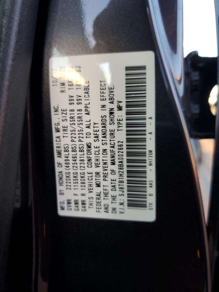 2011 Acura Rdx VIN: 5J8TB1H28BA002662 Lot: 81498295