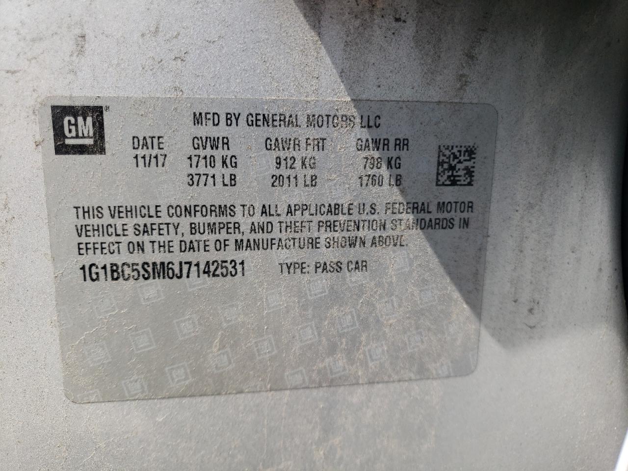 2018 Chevrolet Cruze Ls VIN: 1G1BC5SM6J7142531 Lot: 80885155