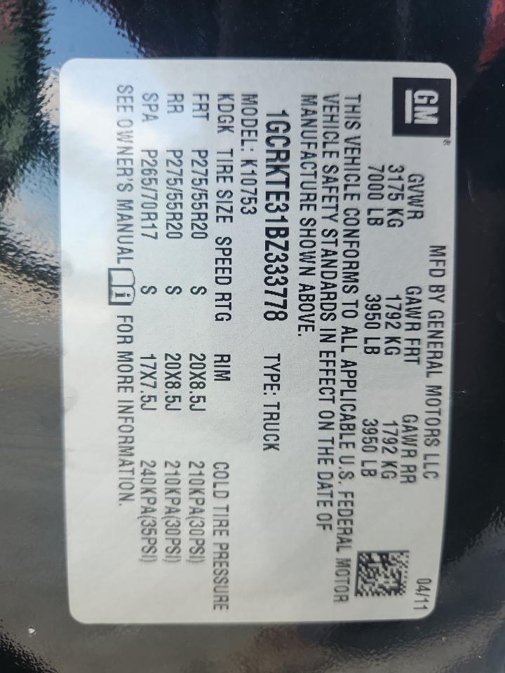 2011 Chevrolet Silverado K1500 Ltz VIN: 1GCRKTE31BZ333778 Lot: 80557485