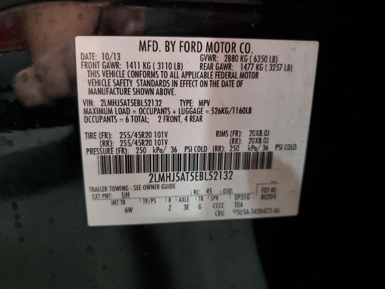 2014 Lincoln Mkt VIN: 2LMHJ5AT5EBL52132 Lot: 81505275