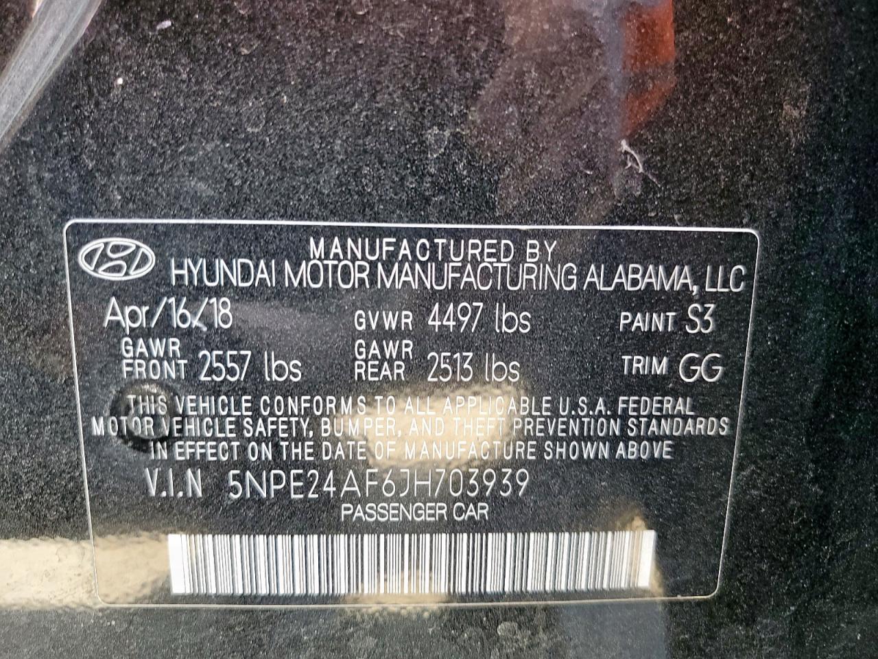 2018 Hyundai Sonata Se VIN: 5NPE24AF6JH703939 Lot: 84438045