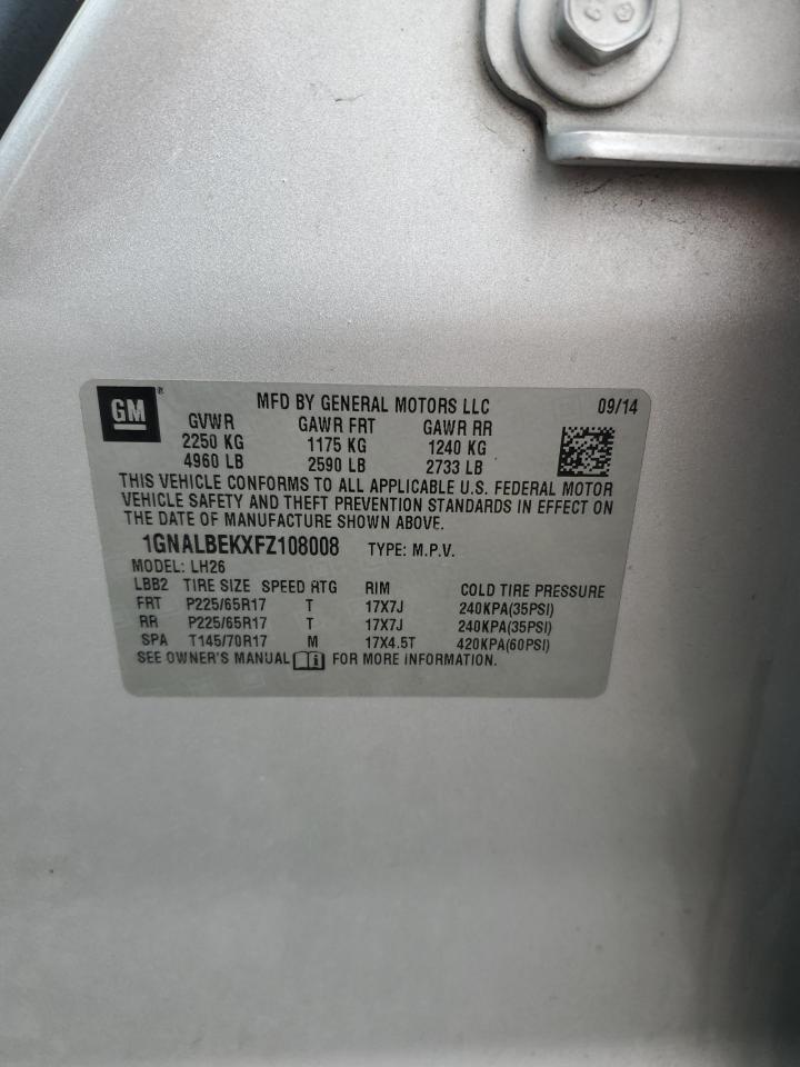 2015 Chevrolet Equinox Lt VIN: 1GNALBEKXFZ108008 Lot: 81656825