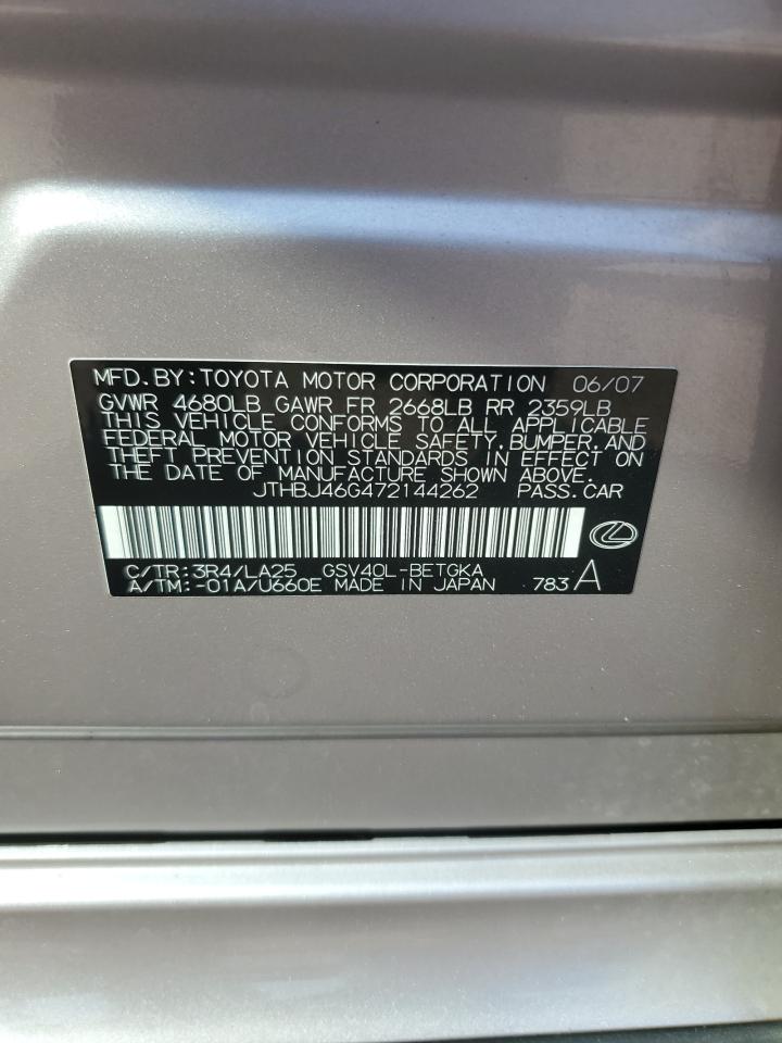 2007 Lexus Es 350 VIN: JTHBJ46G472144262 Lot: 81277605