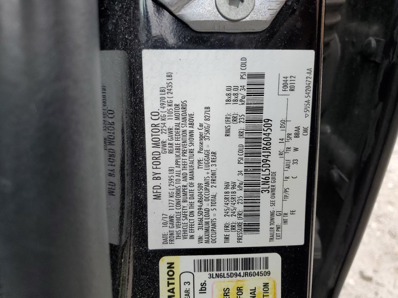 2018 Lincoln Mkz Select VIN: 3LN6L5D94JR604509 Lot: 71272085