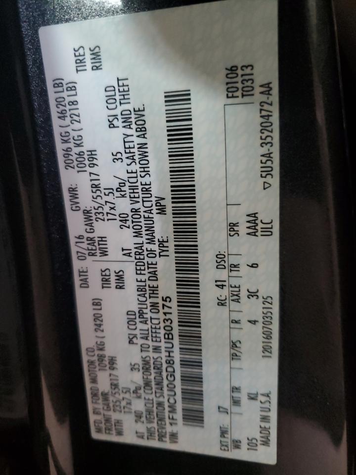 2017 Ford Escape Se VIN: 1FMCU0GD8HUB03175 Lot: 84220065