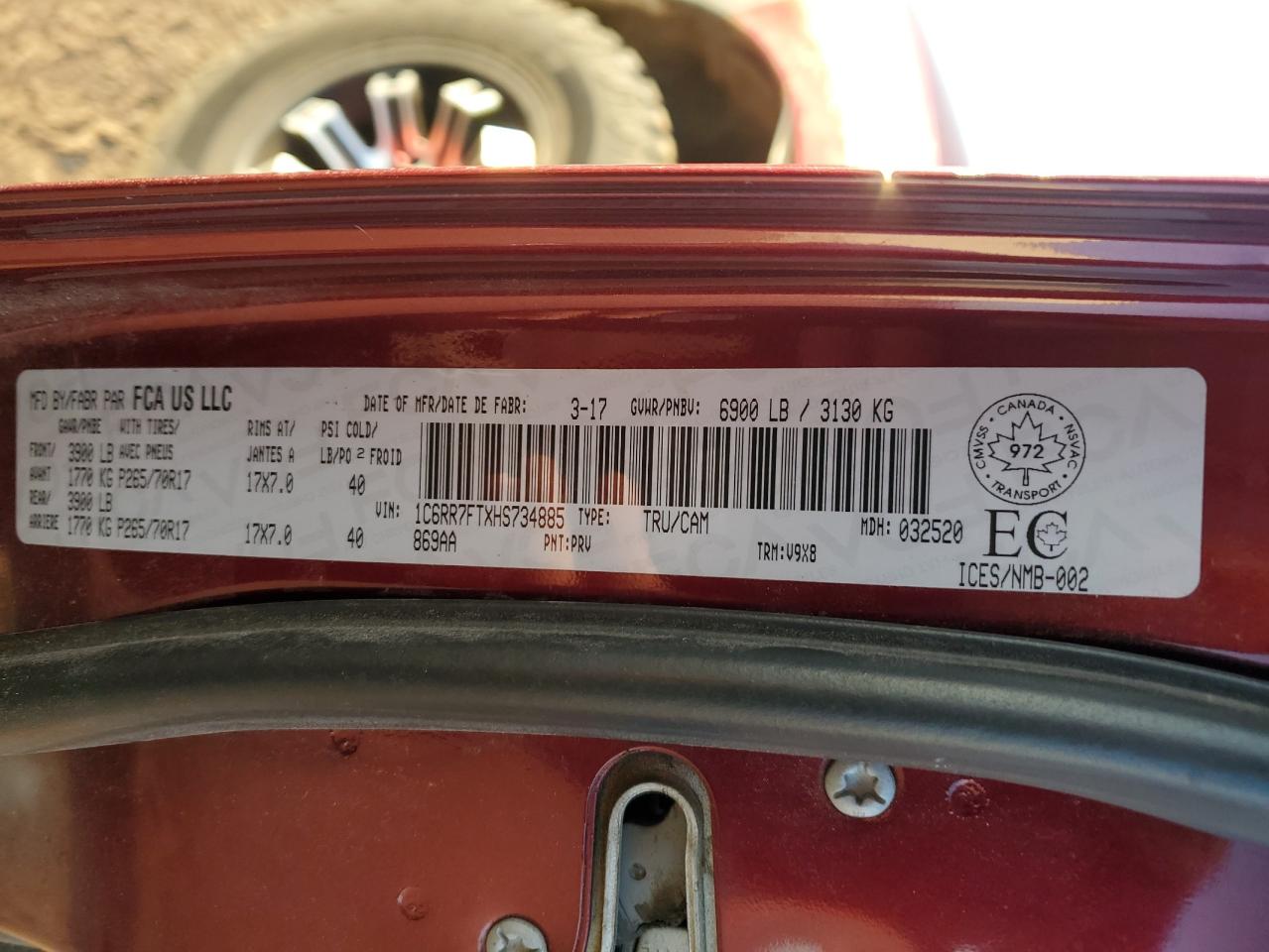 2017 Ram 1500 St VIN: 1C6RR7FTXHS734885 Lot: 80355655