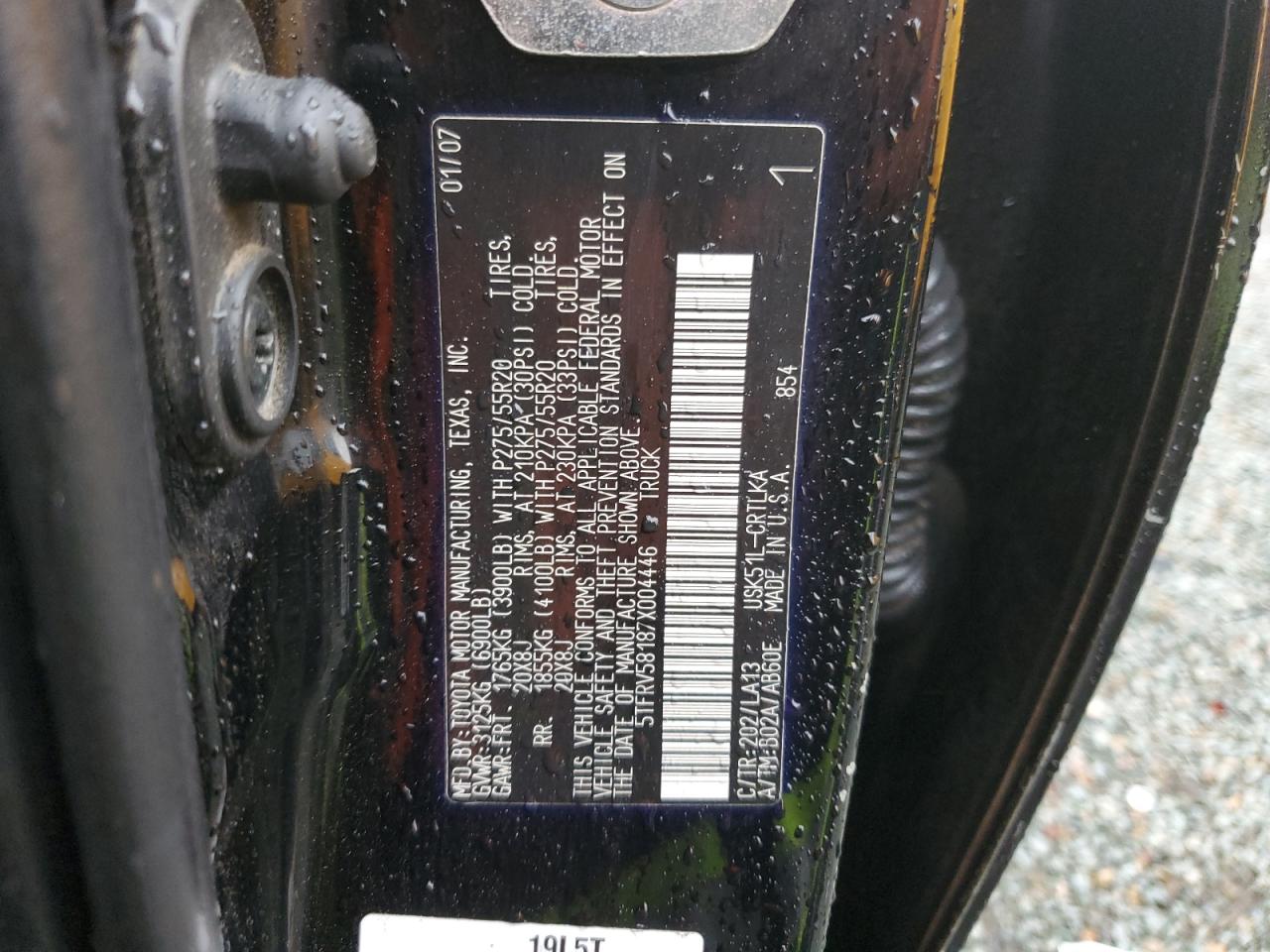 2007 Toyota Tundra Double Cab Limited VIN: 5TFRV58187X004446 Lot: 81209795