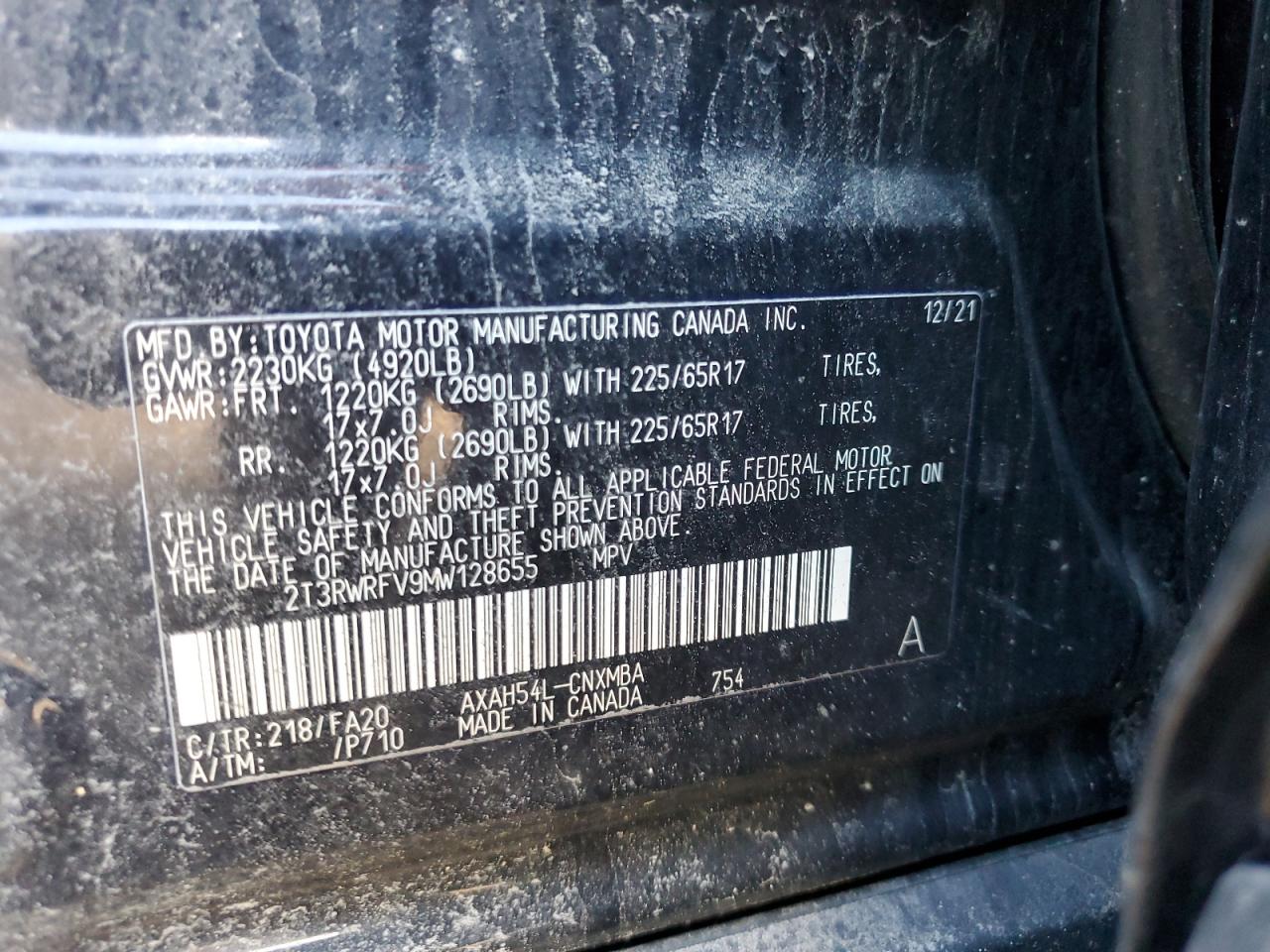 2021 Toyota Rav4 Xle VIN: 2T3RWRFV9MW128655 Lot: 80604095