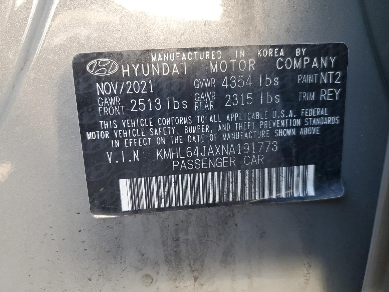 2022 Hyundai Sonata Sel VIN: KMHL64JAXNA191773 Lot: 84258005
