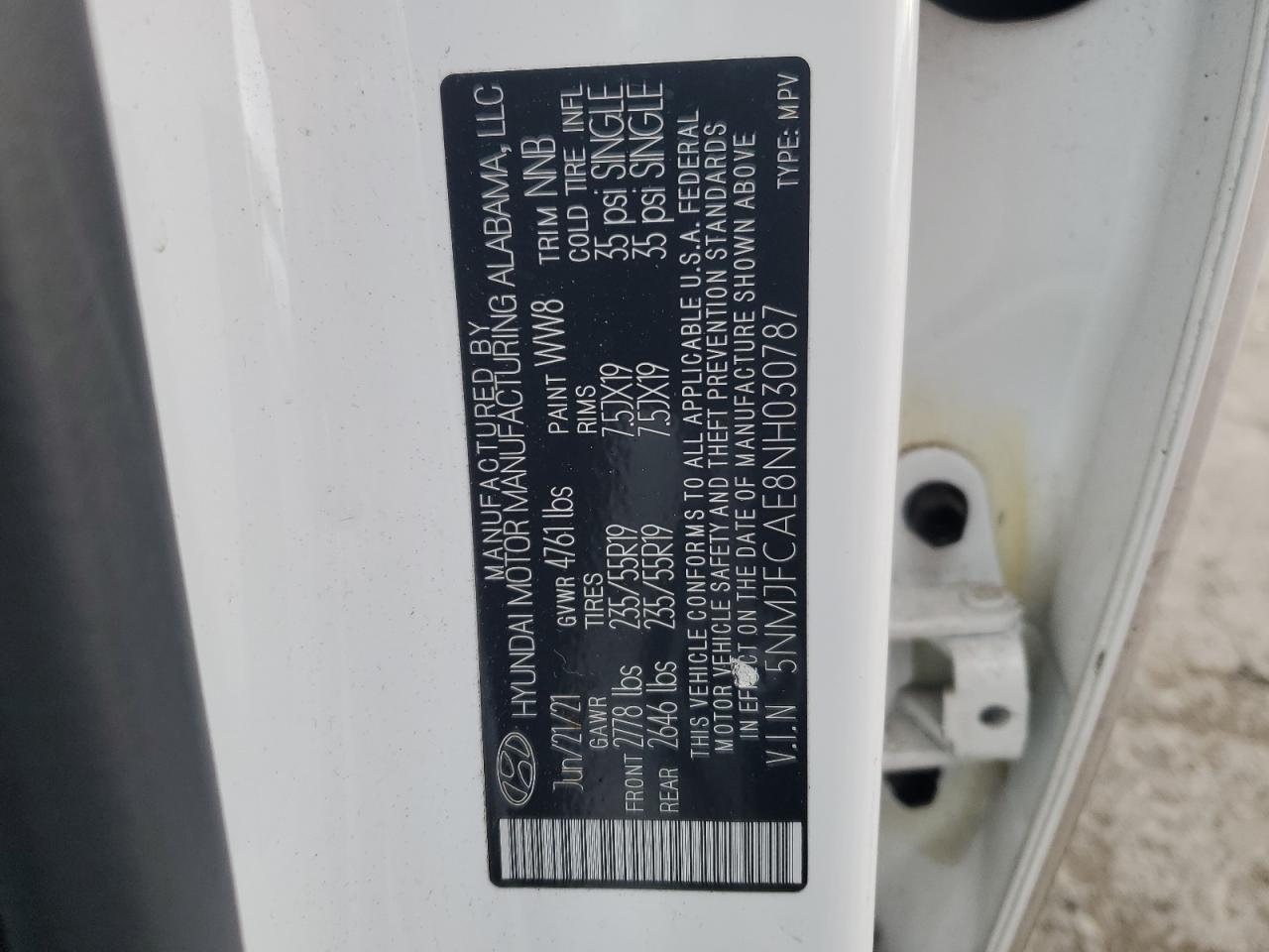 2022 Hyundai Tucson Sel VIN: 5NMJFCAE8NH030787 Lot: 81008045